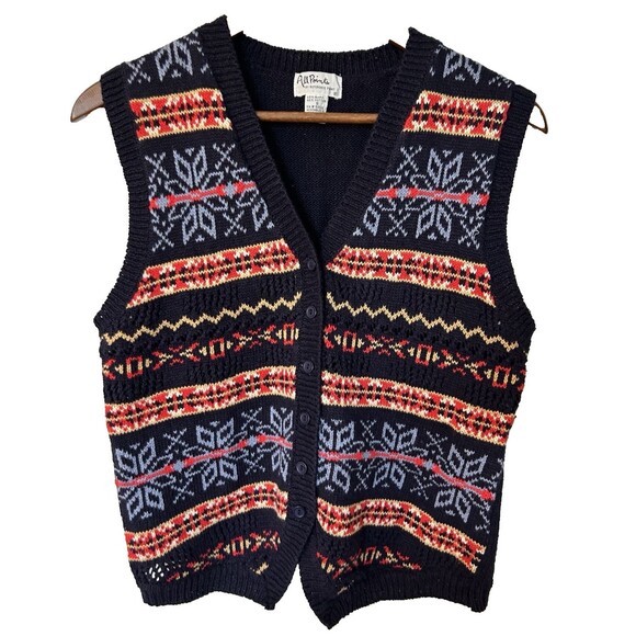 Vintage All Points Vest Small Sweater Ramie Knit Fair Isle Navy Icelandic - Picture 1 of 9